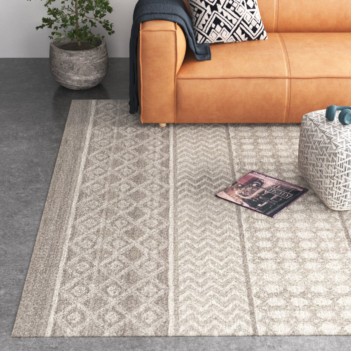 Steelside™ Abdera Geometric Handmade Tufted Wool Gray/Ivory Area Rug